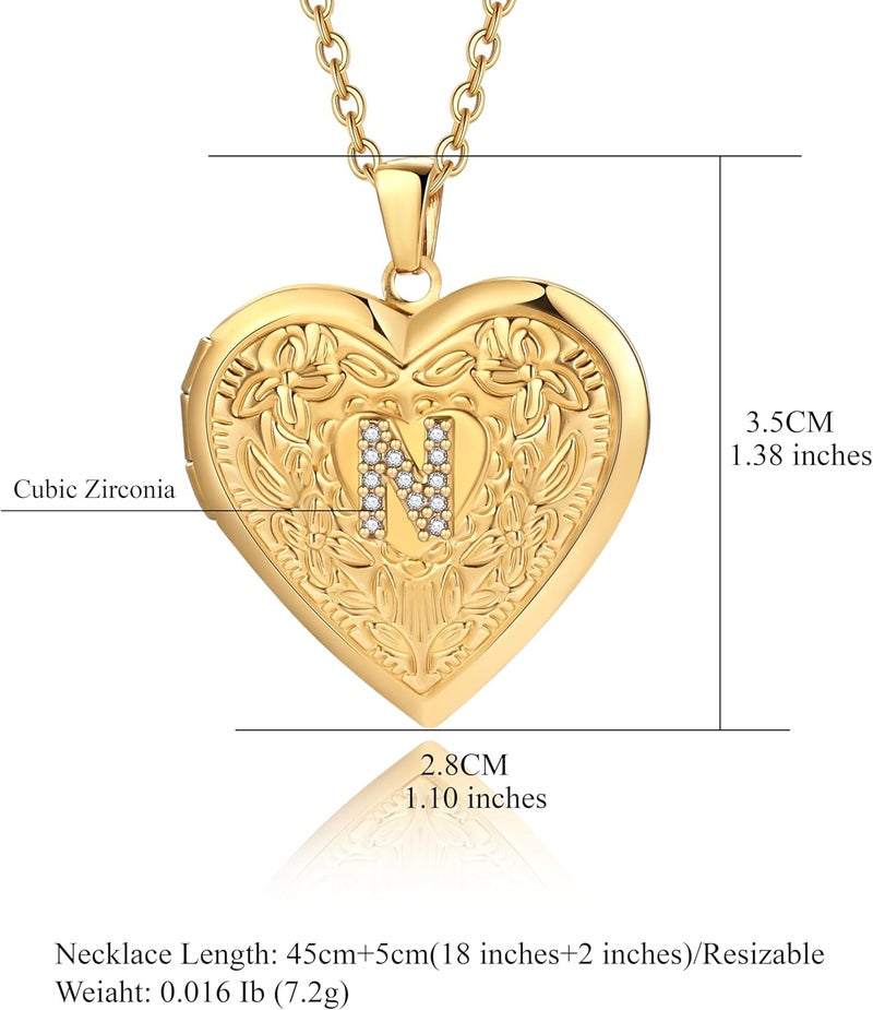 Badu Gold Initial A-Z Necklace for Women Heart Photo Lockets that Hold Picture Love Image Cubic Zirconia Necklace - Image 1